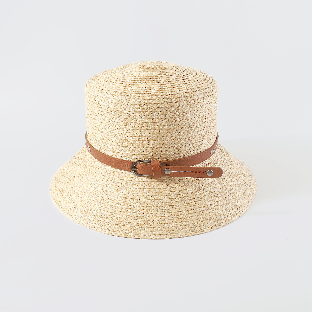 Q0188 Summer Raffia Bucket Hat With PU Trim