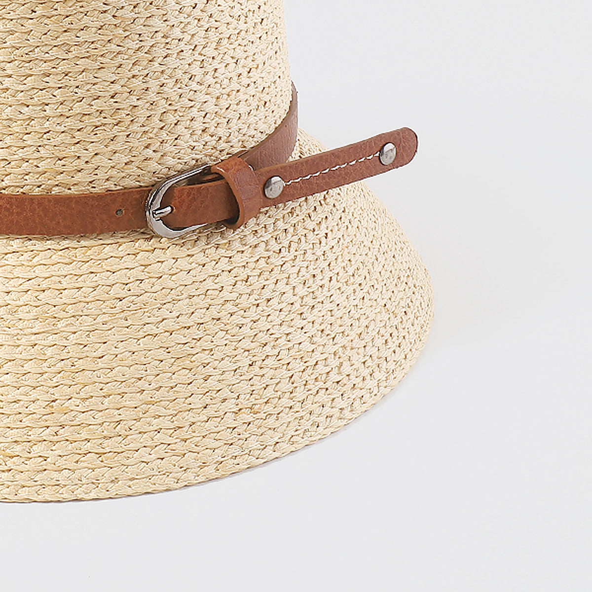 Q0188 Summer Raffia Bucket Hat With PU Trim