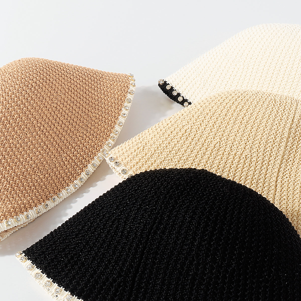 Q0197 Packable Rhinestone Trim Bucket Hat