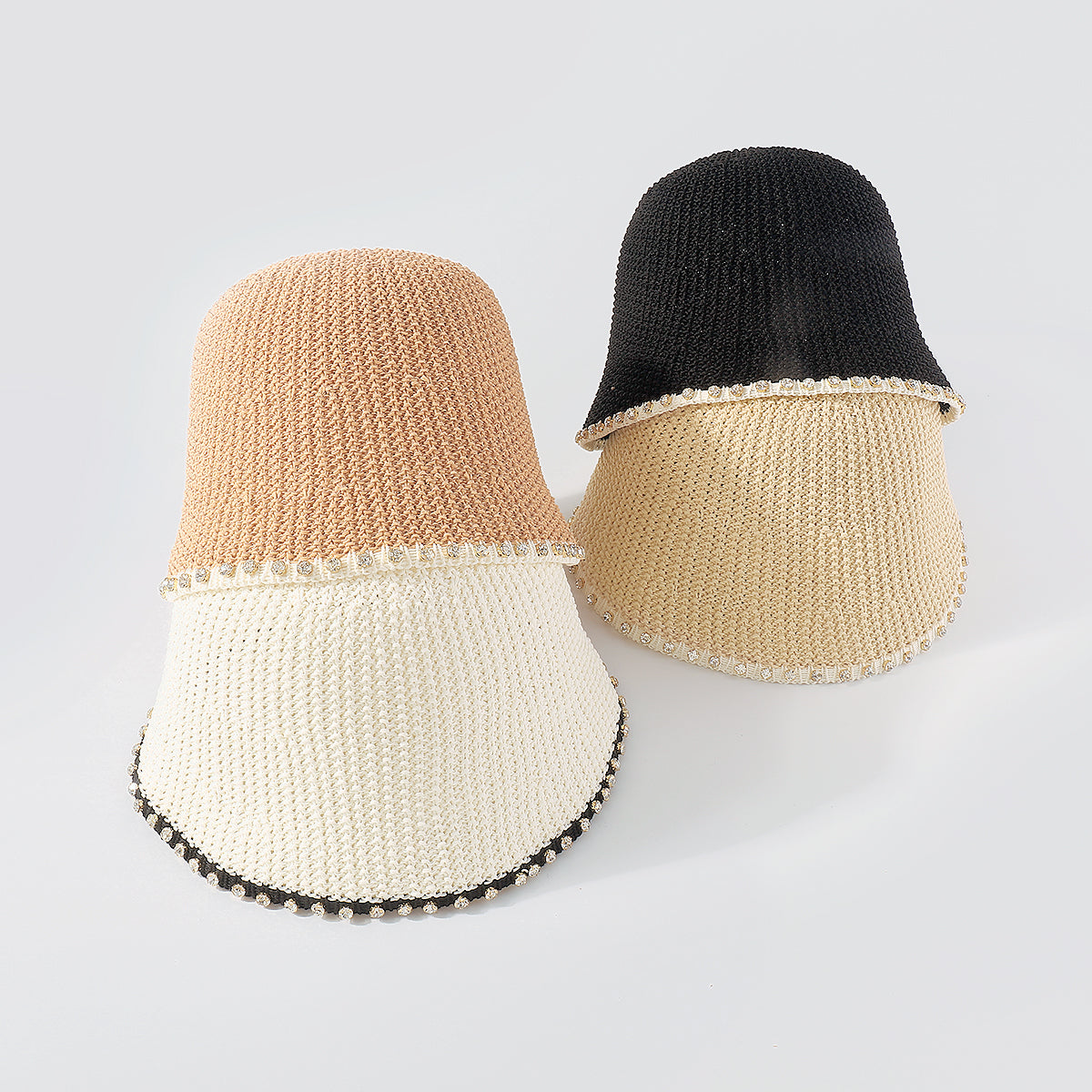 Q0197 Packable Rhinestone Trim Bucket Hat