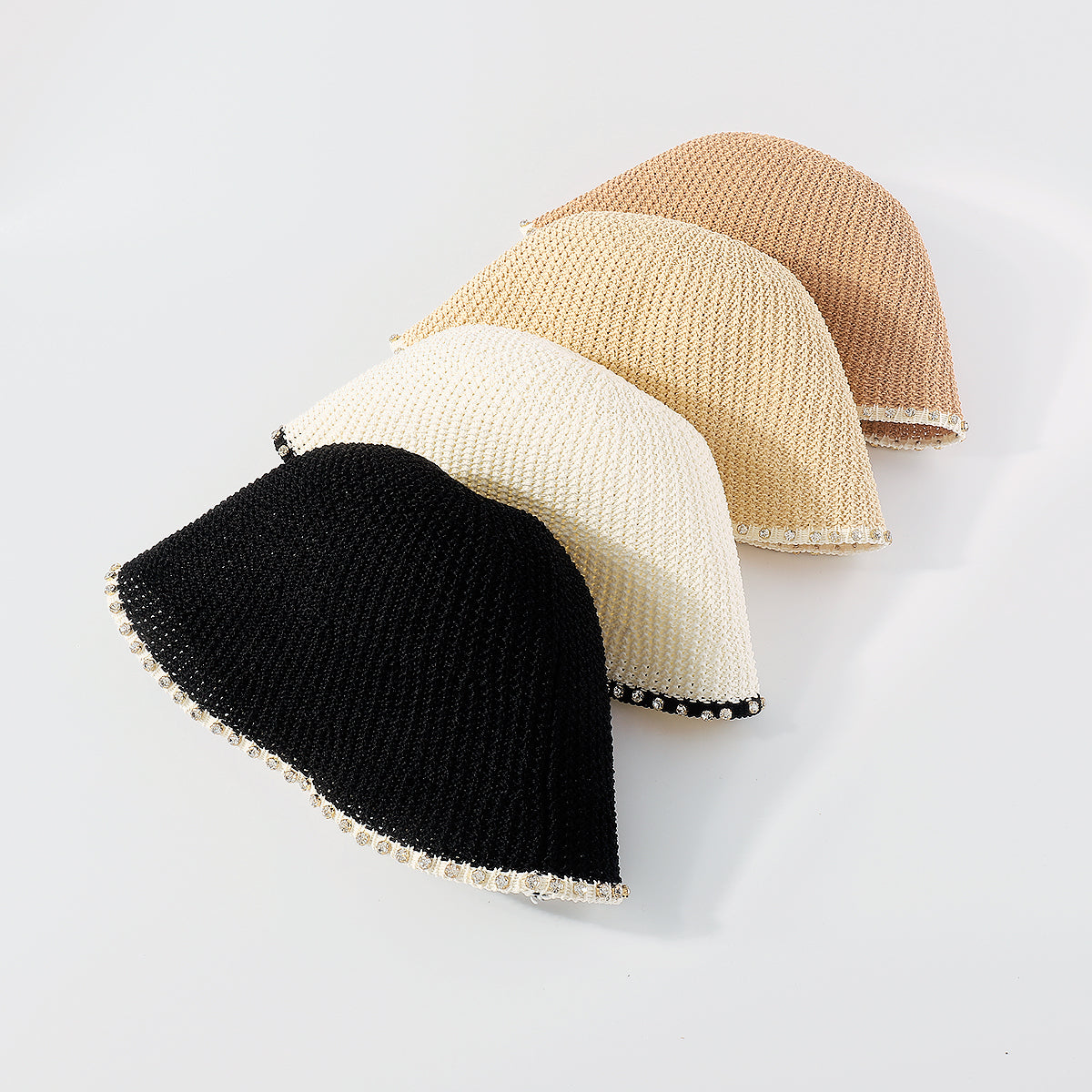 Q0197 Packable Rhinestone Trim Bucket Hat
