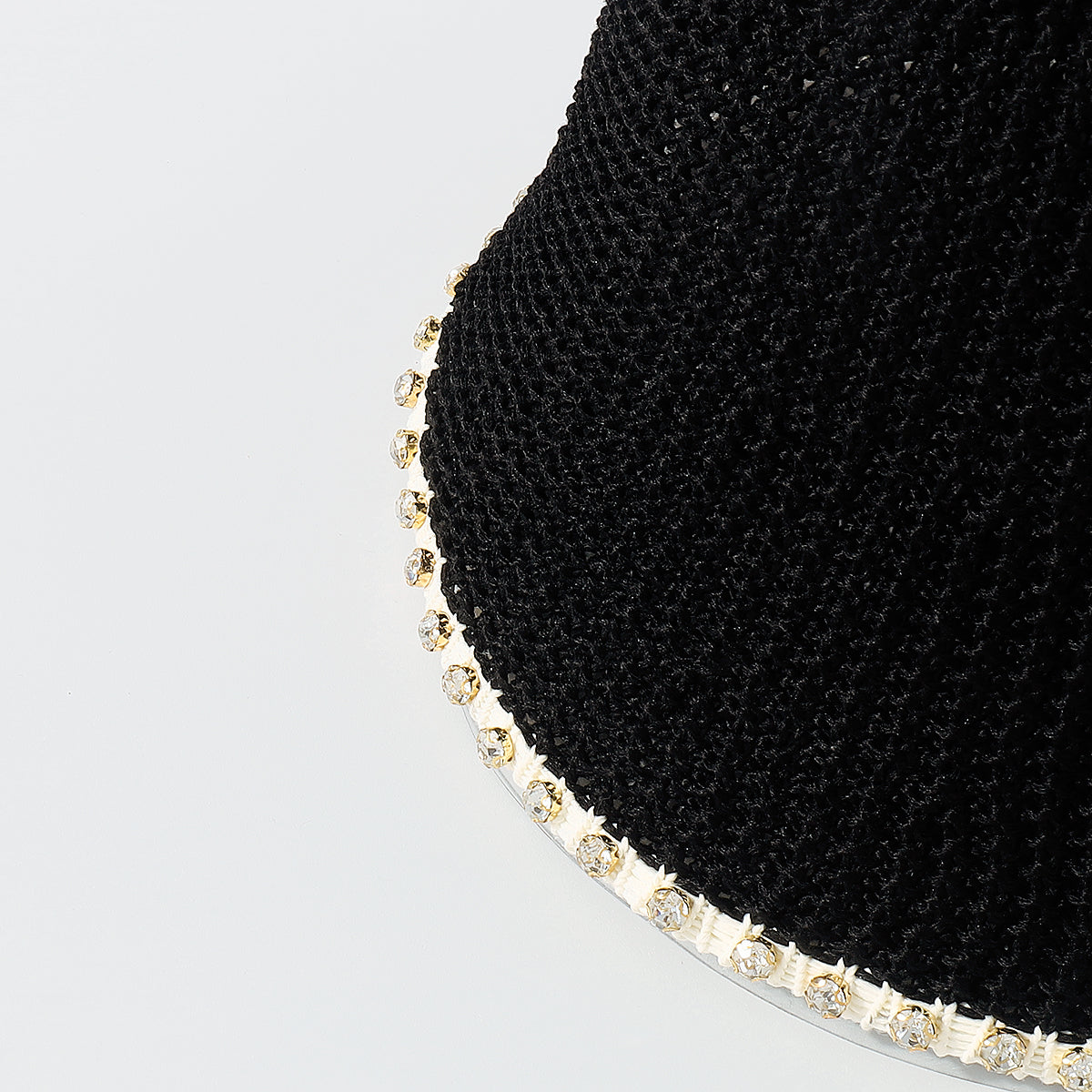 Q0197 Packable Rhinestone Trim Bucket Hat
