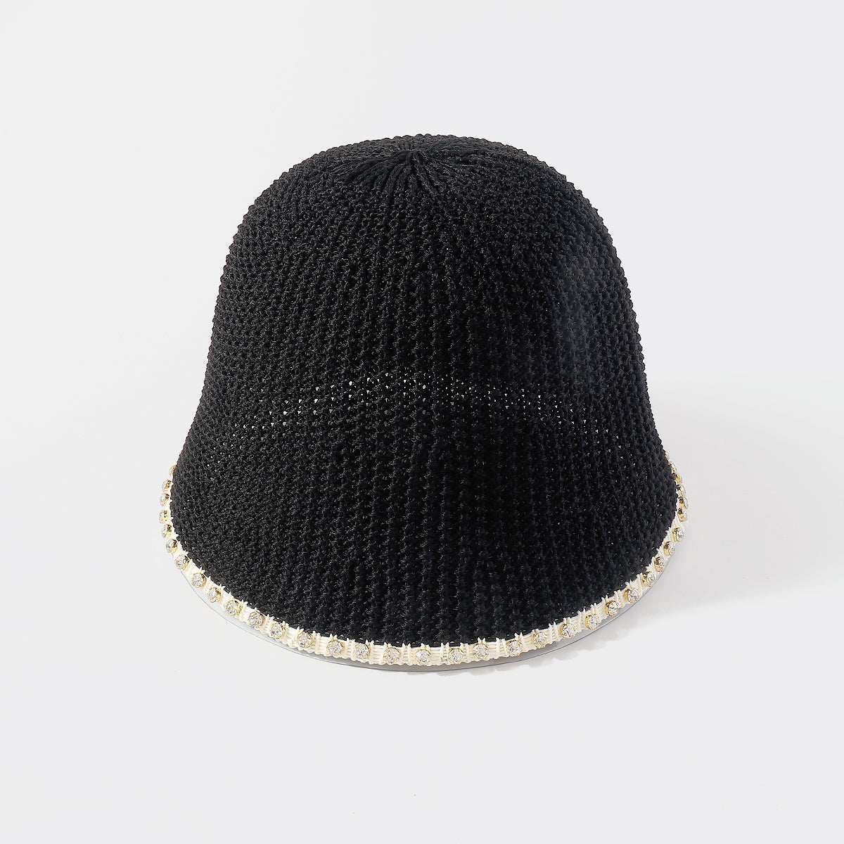 Q0197 Packable Rhinestone Trim Bucket Hat