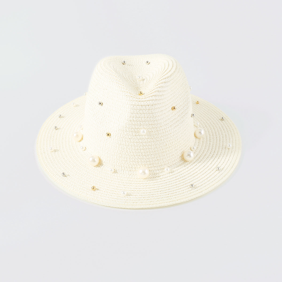 Q0206 Pearl Beads Raffia Fedora Sun Hats