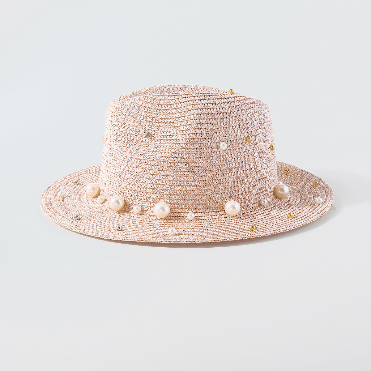Q0206 Pearl Beads Raffia Fedora Sun Hats