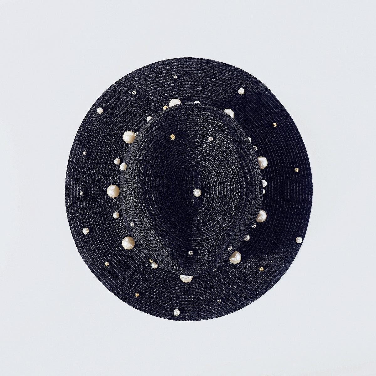 Q0206 Pearl Beads Raffia Fedora Sun Hats