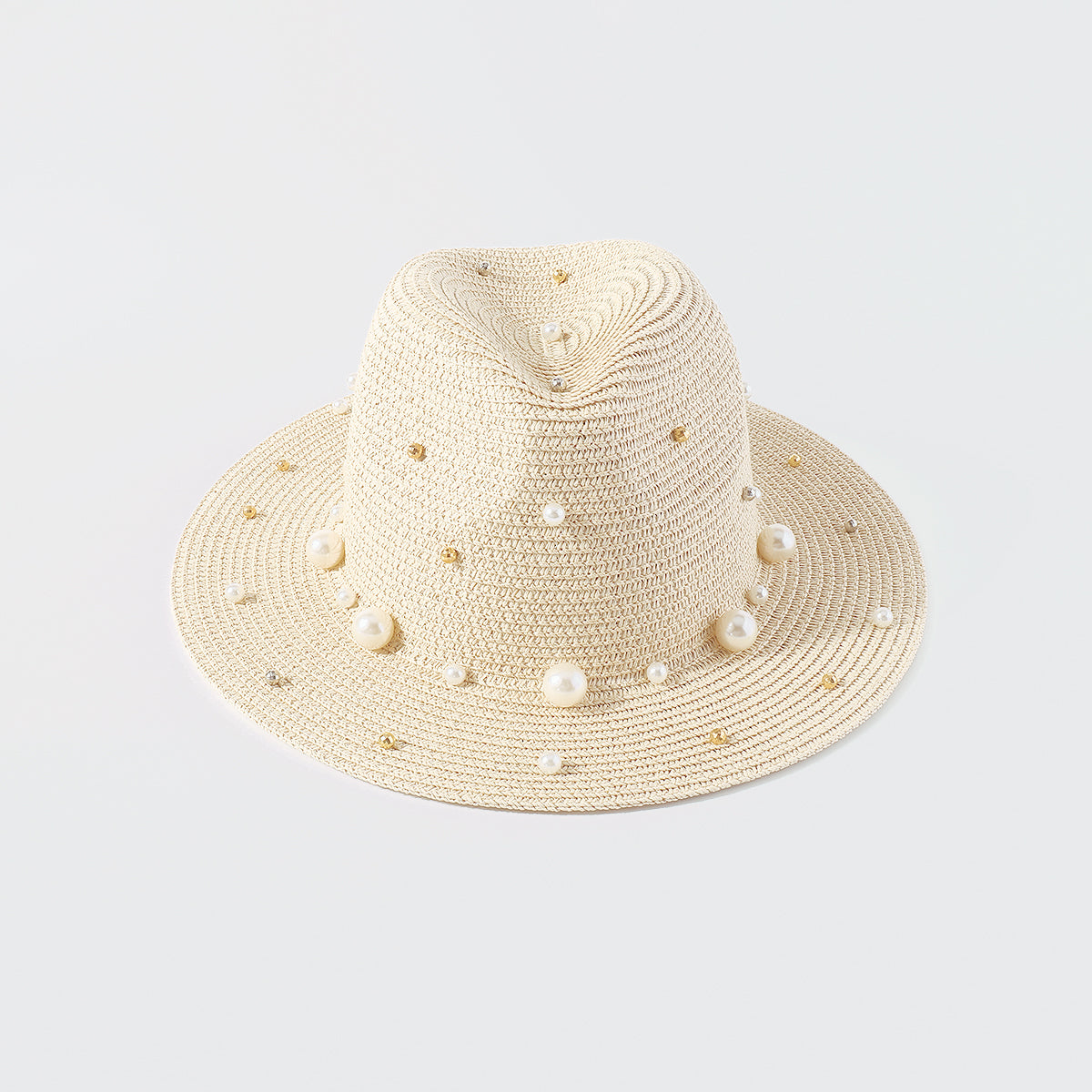 Q0206 Pearl Beads Raffia Fedora Sun Hats