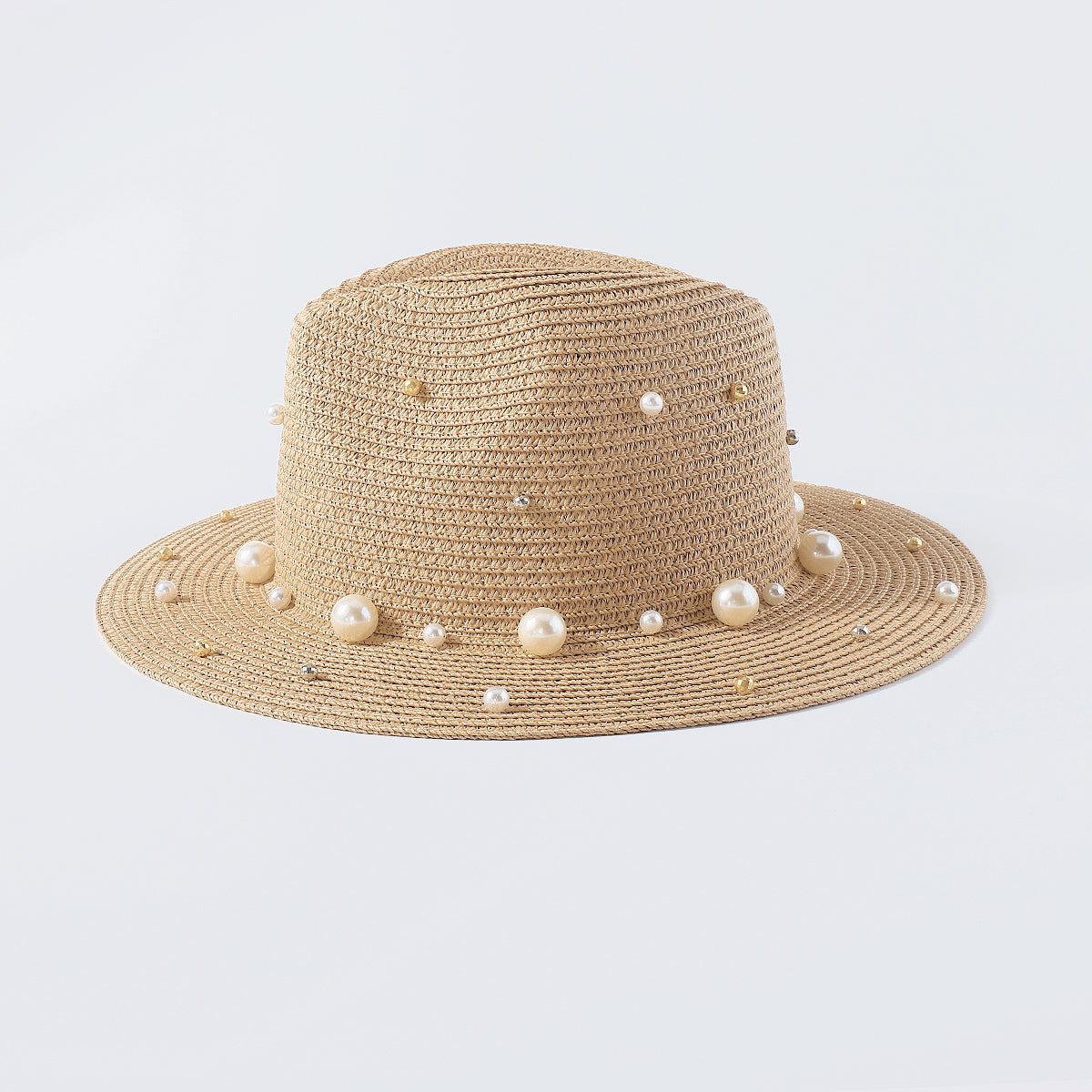 Q0206 Pearl Beads Raffia Fedora Sun Hats