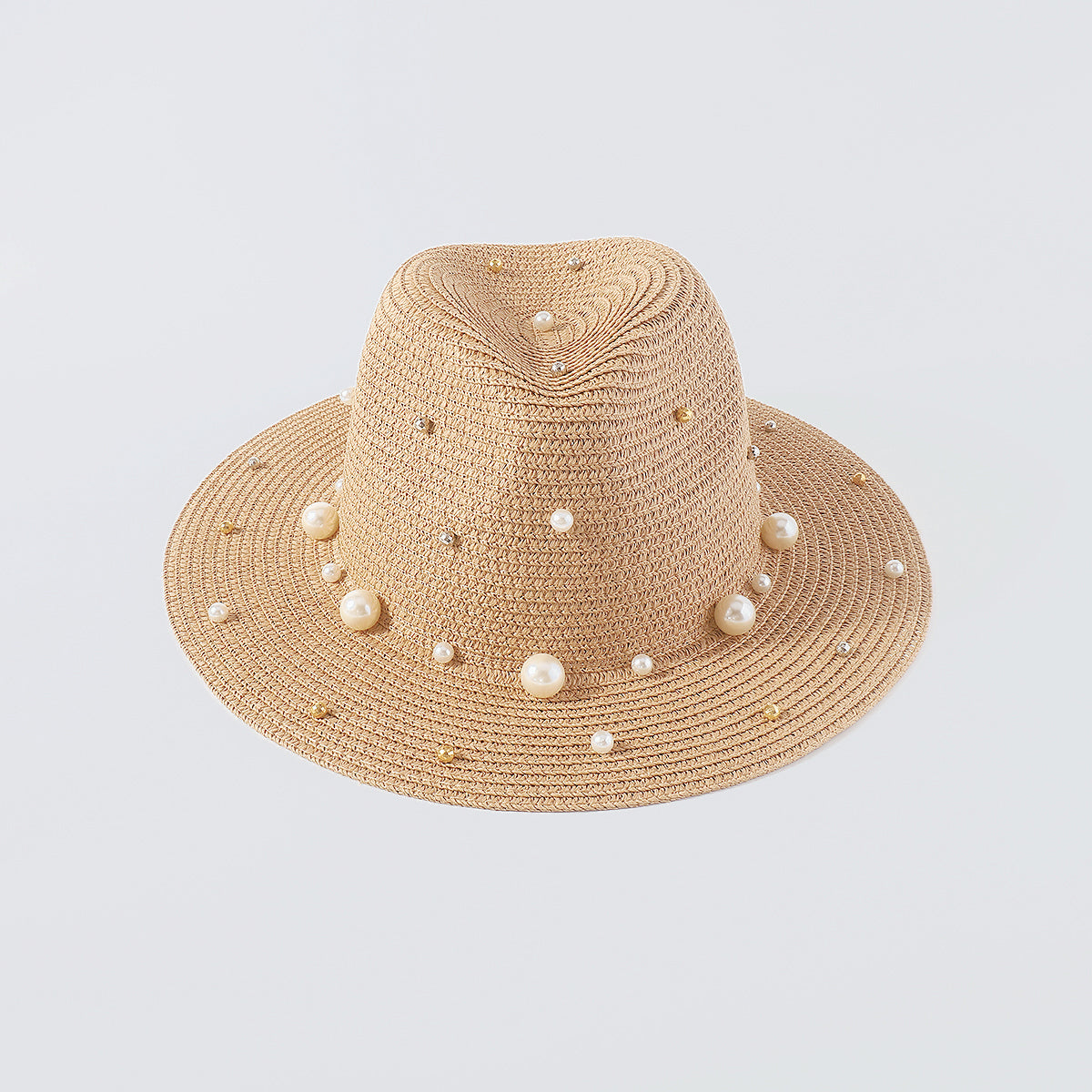 Q0206 Pearl Beads Raffia Fedora Sun Hats