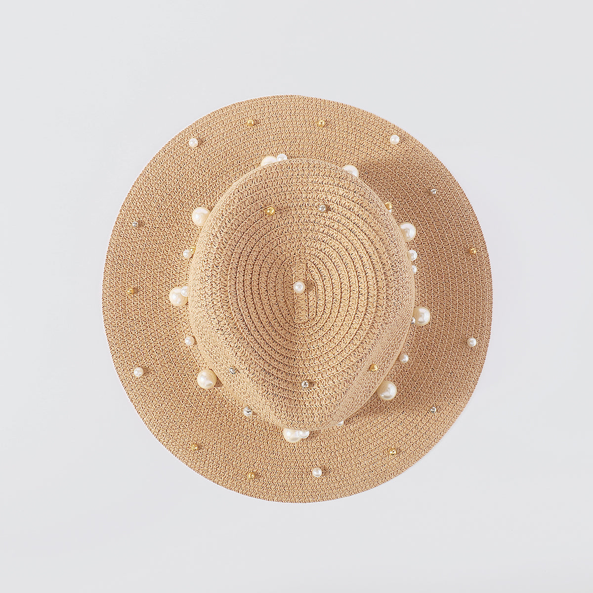 Q0206 Pearl Beads Raffia Fedora Sun Hats