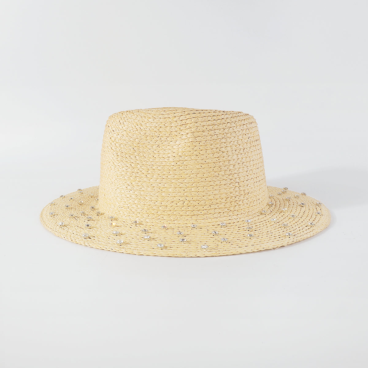 Q0212 Rainbow Rhinestone Brim Raffia Fedora Sun Hats