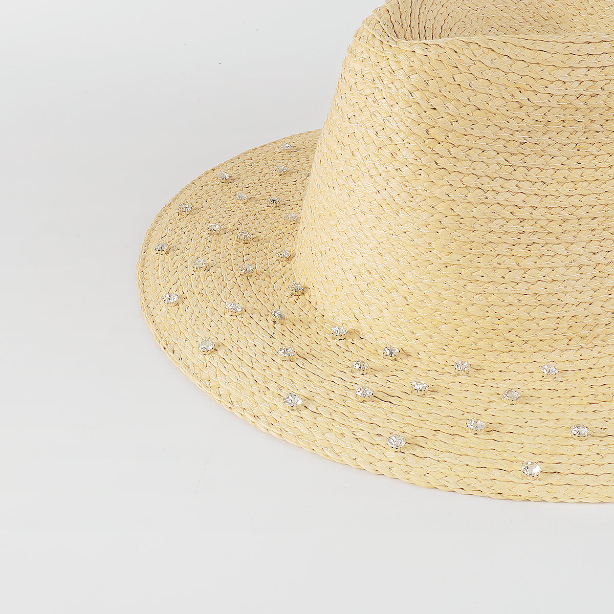 Q0212 Rainbow Rhinestone Brim Raffia Fedora Sun Hats