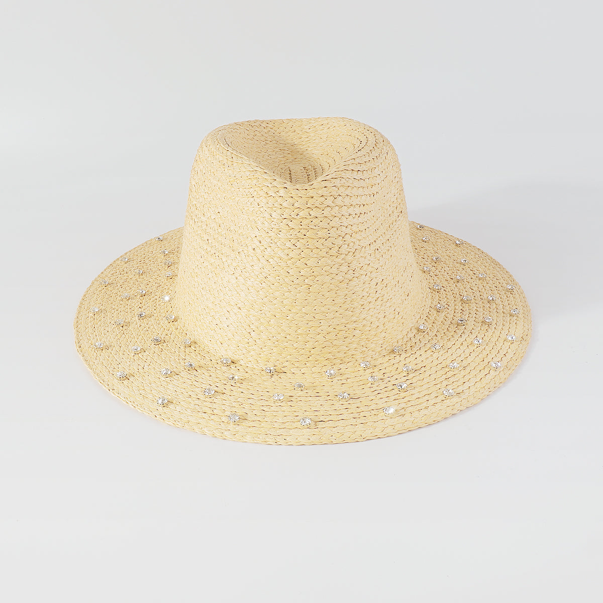 Q0212 Rainbow Rhinestone Brim Raffia Fedora Sun Hats