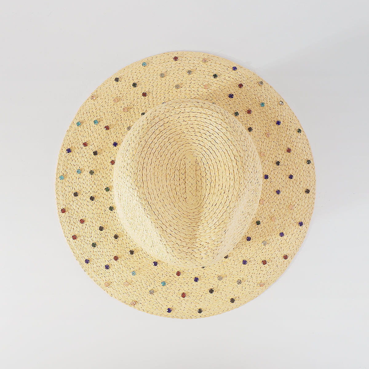 Q0212 Rainbow Rhinestone Brim Raffia Fedora Sun Hats