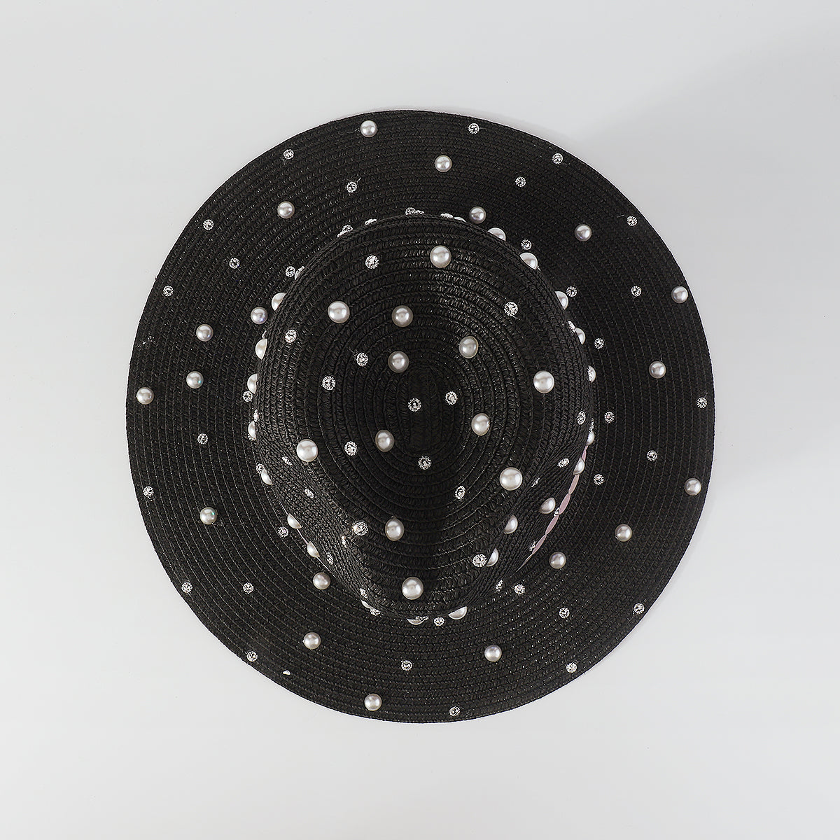 Q0234 Full Rhinestone Pearls Raffia Fedora Sun Hat