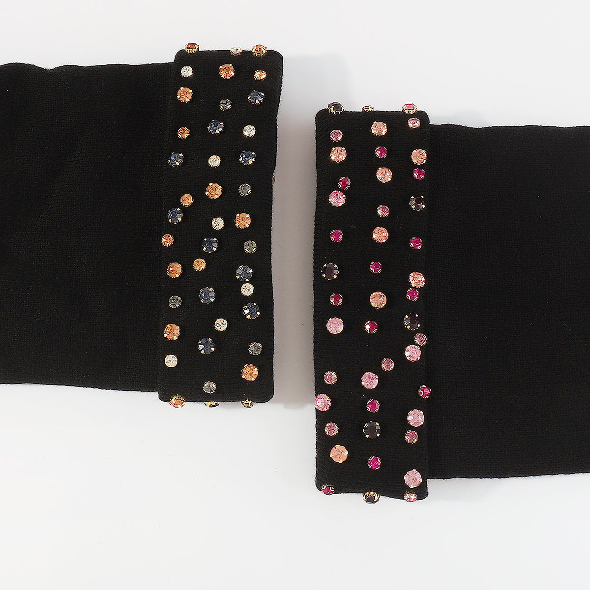 Q0292 Yellow & Pink Rhinestone Knitted Cuffed Beanie Hat