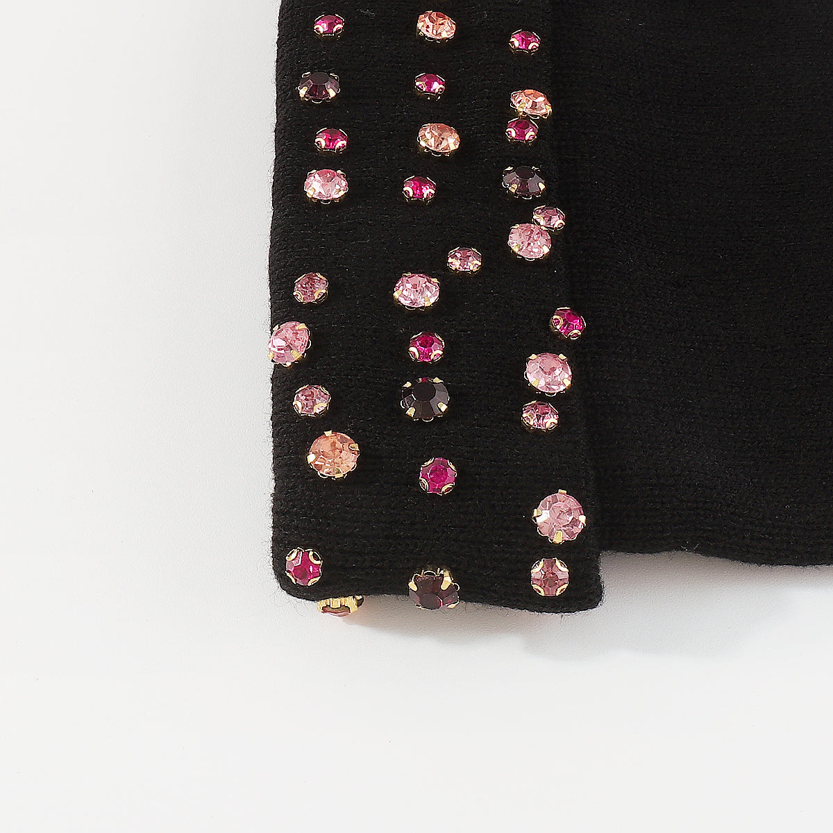 Q0292 Yellow & Pink Rhinestone Knitted Cuffed Beanie Hat
