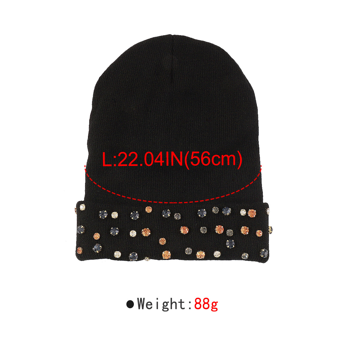 Q0292 Yellow & Pink Rhinestone Knitted Cuffed Beanie Hat