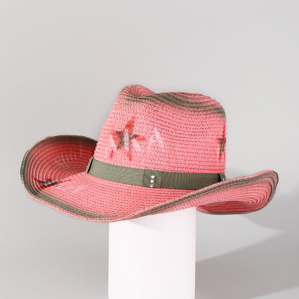 Q0295 Star Pink Wide Cowboy Hat with Strap