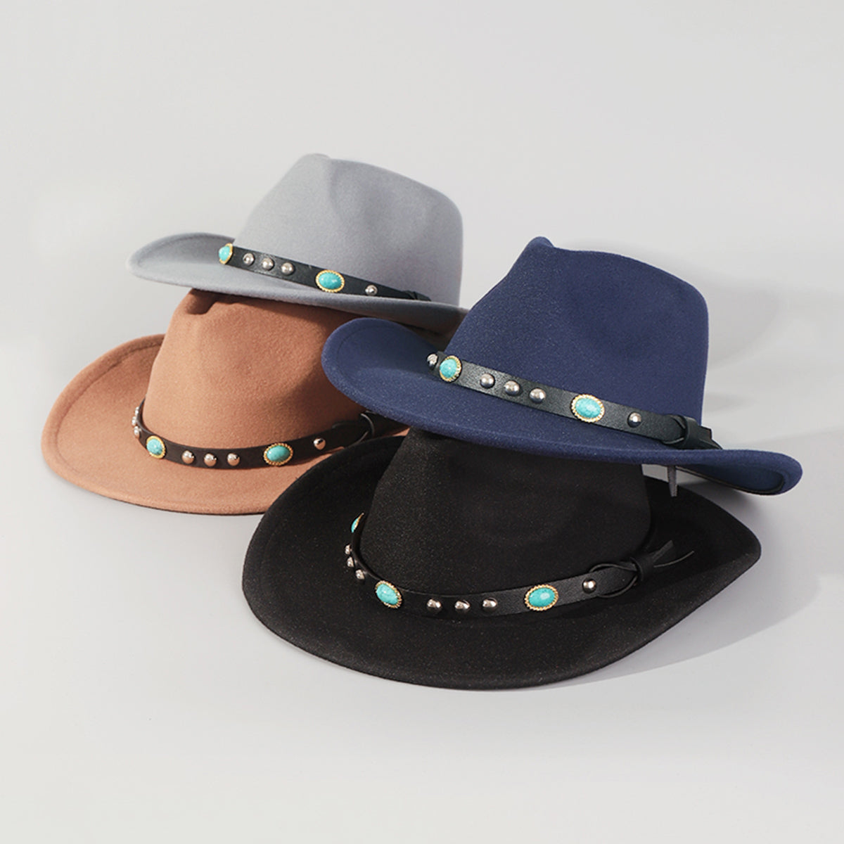 Q0303 PU Turquoise Felt Cowboy Hat