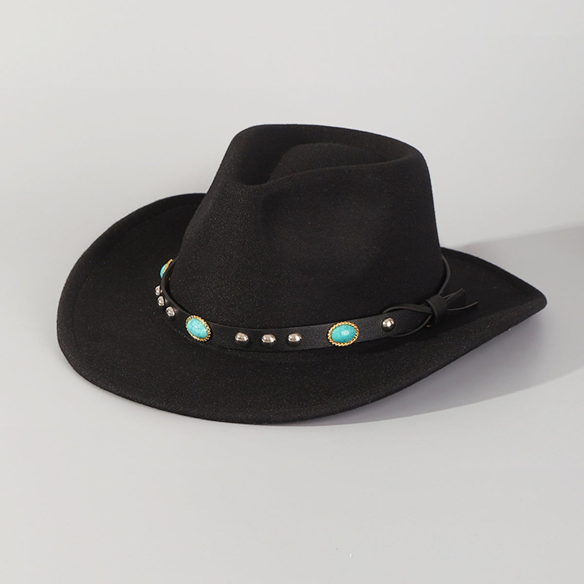Q0303 PU Turquoise Felt Cowboy Hat