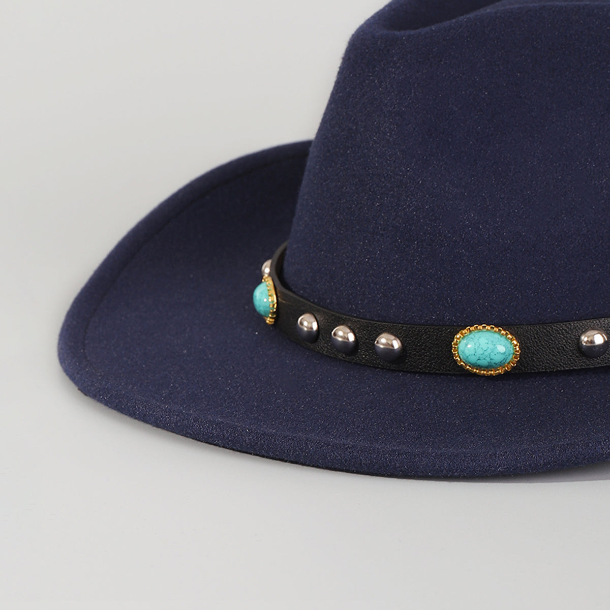 Q0303 PU Turquoise Felt Cowboy Hat