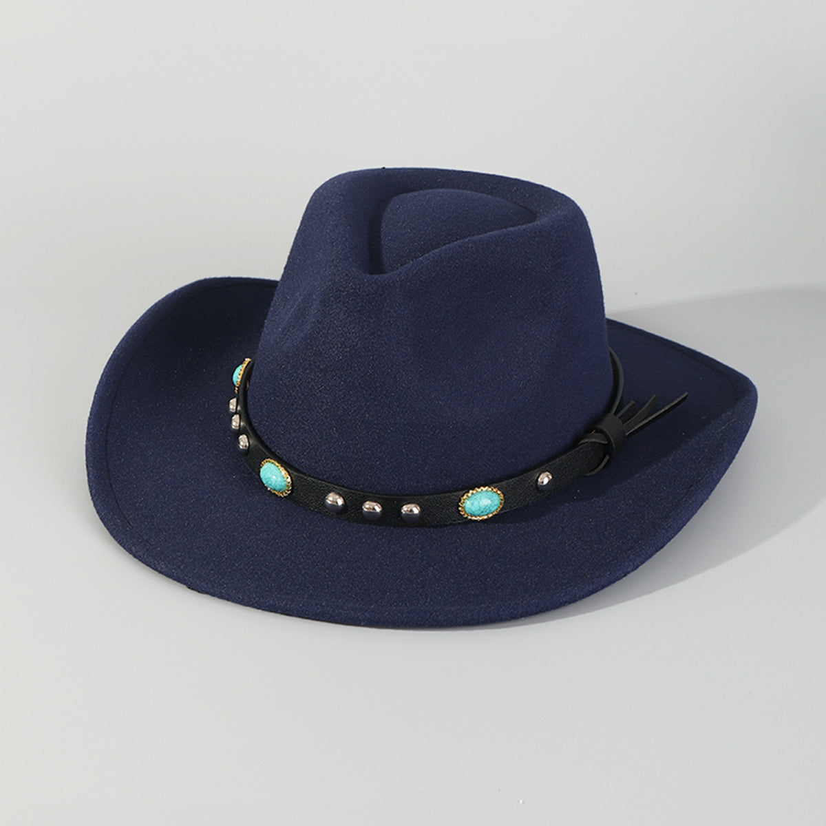 Q0303 PU Turquoise Felt Cowboy Hat