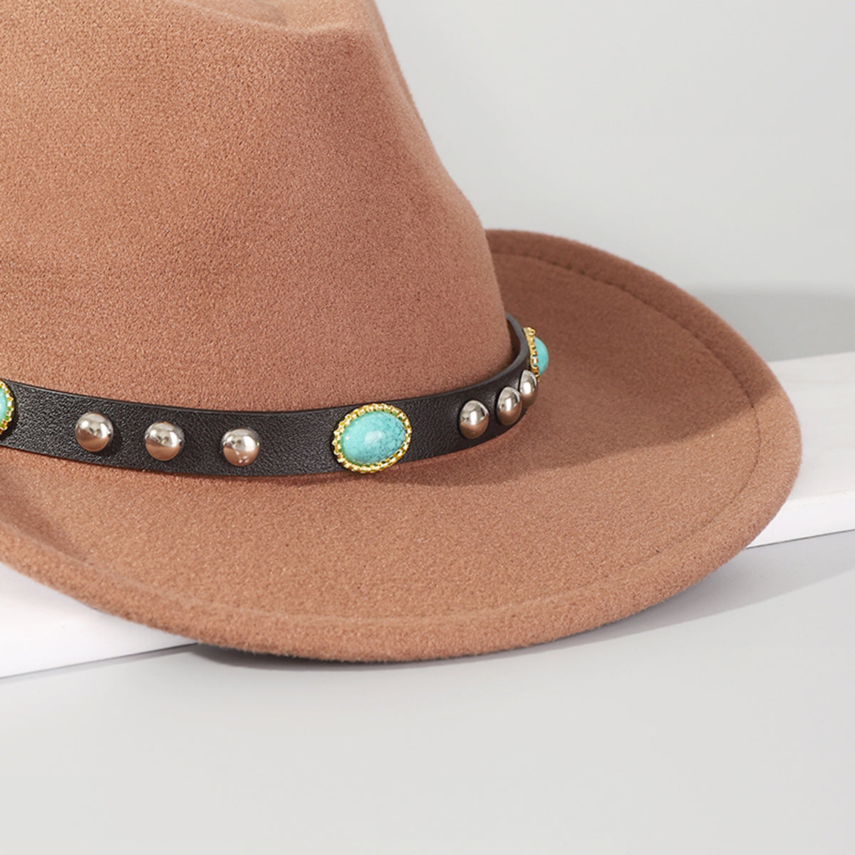 Q0303 PU Turquoise Felt Cowboy Hat