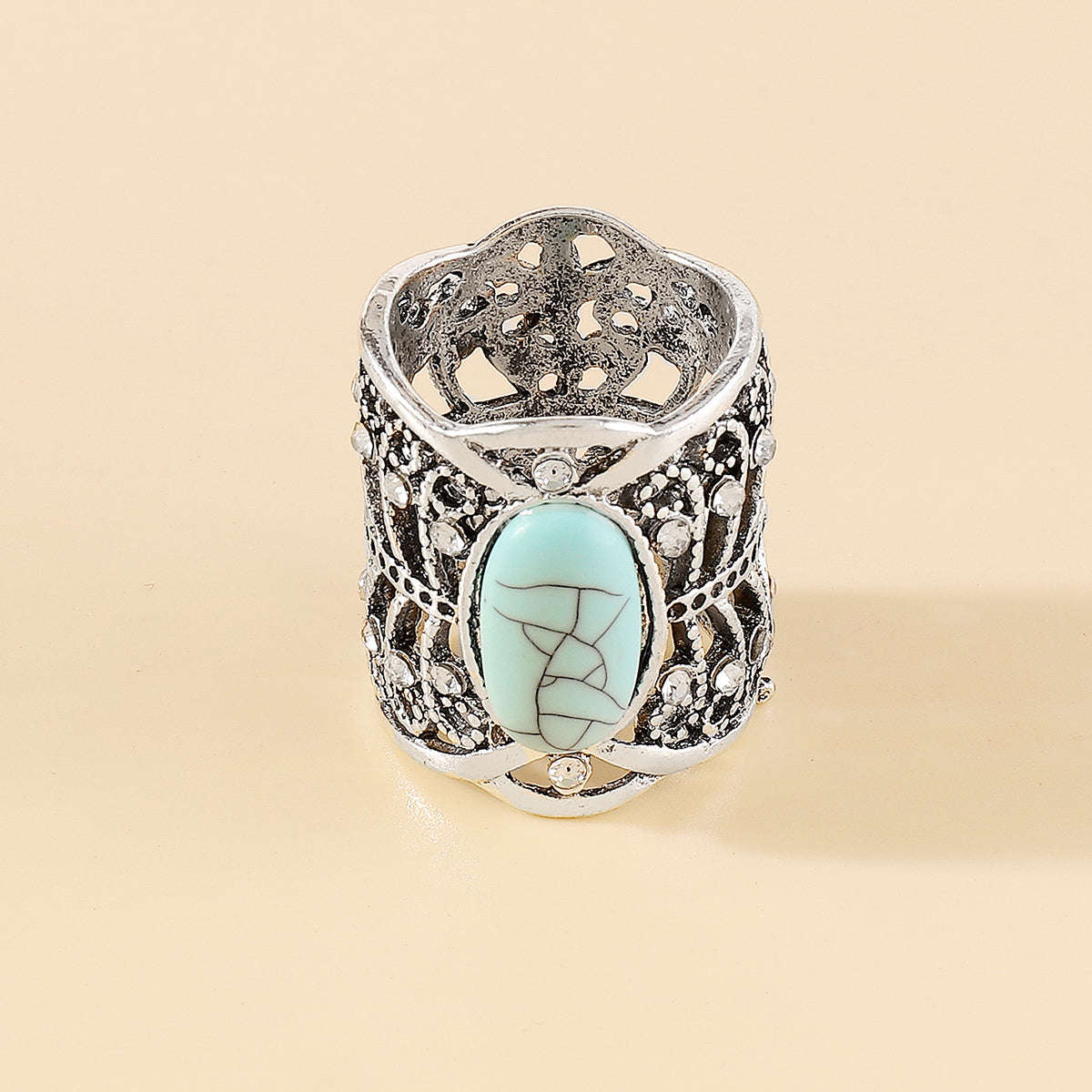 R0813 Western Oval Turquoise Statement Ring