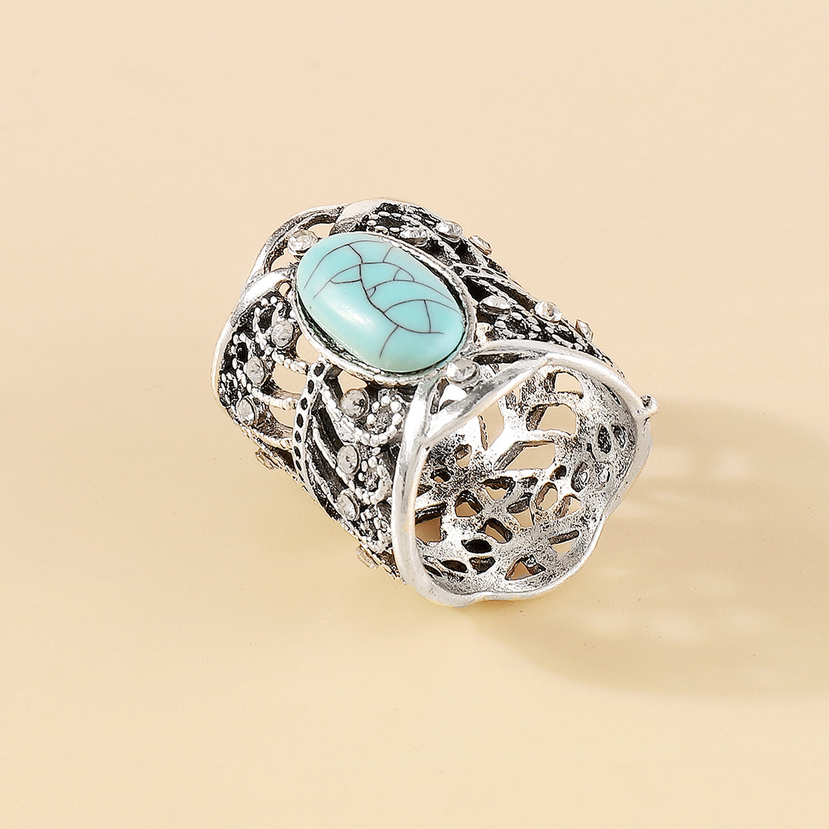 R0813 Western Oval Turquoise Statement Ring