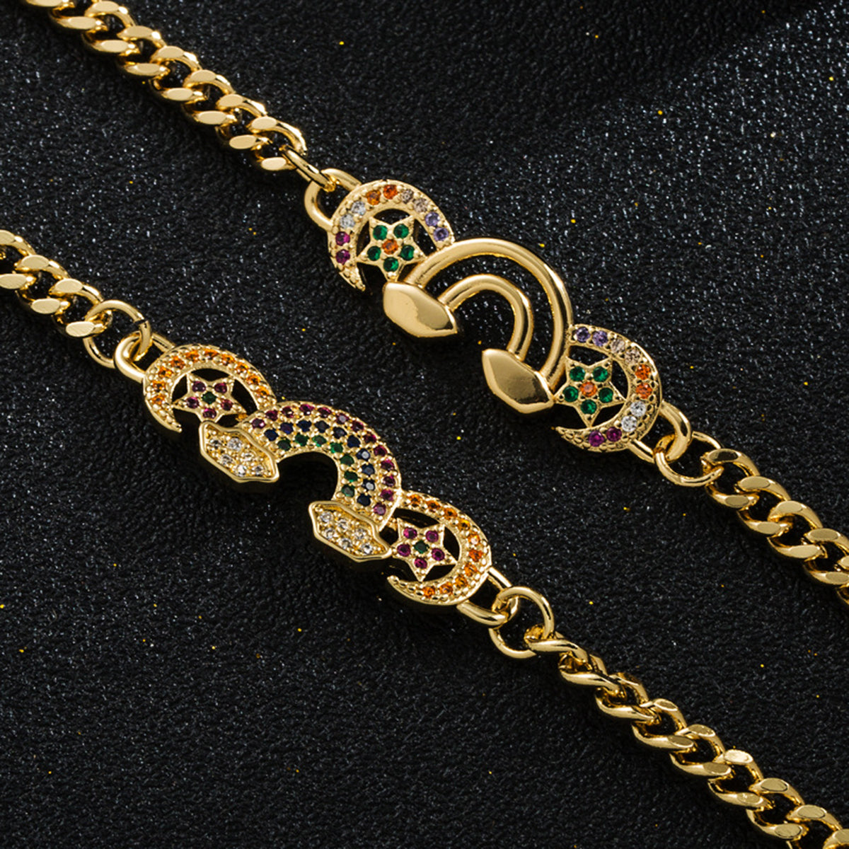 ZB0086 18K Gold Plated Copper Rainbow Moon Star Bracelets