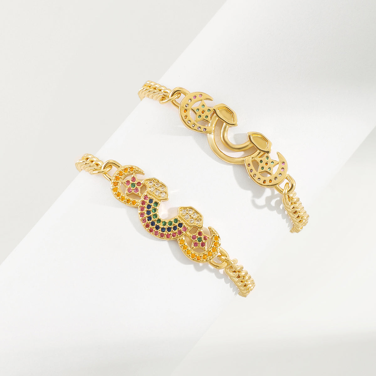 ZB0086 18K Gold Plated Copper Rainbow Moon Star Bracelets