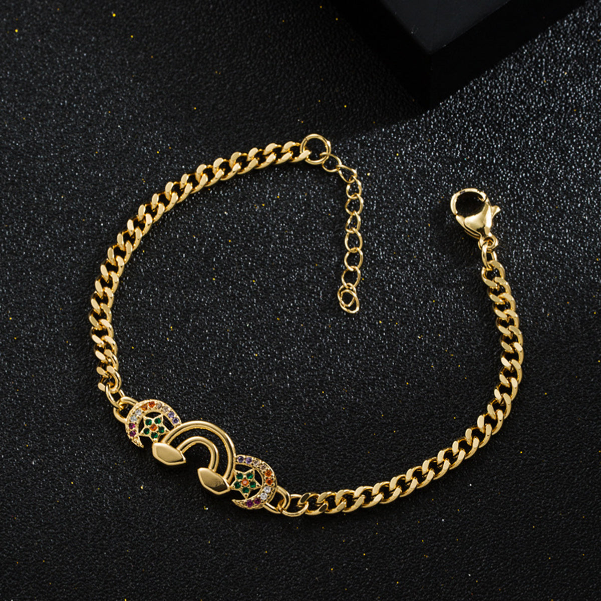 ZB0086 18K Gold Plated Copper Rainbow Moon Star Bracelets