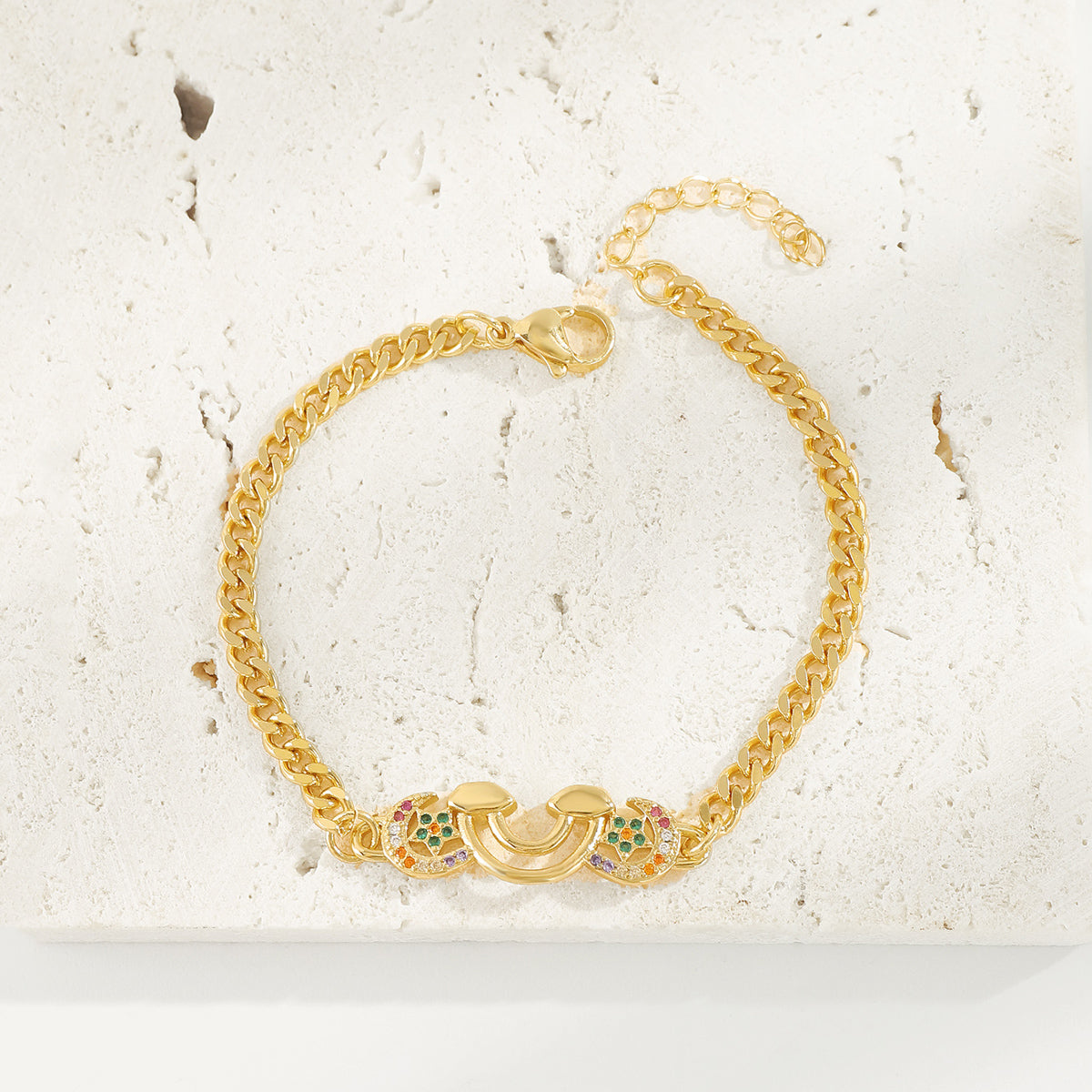 ZB0086 18K Gold Plated Copper Rainbow Moon Star Bracelets