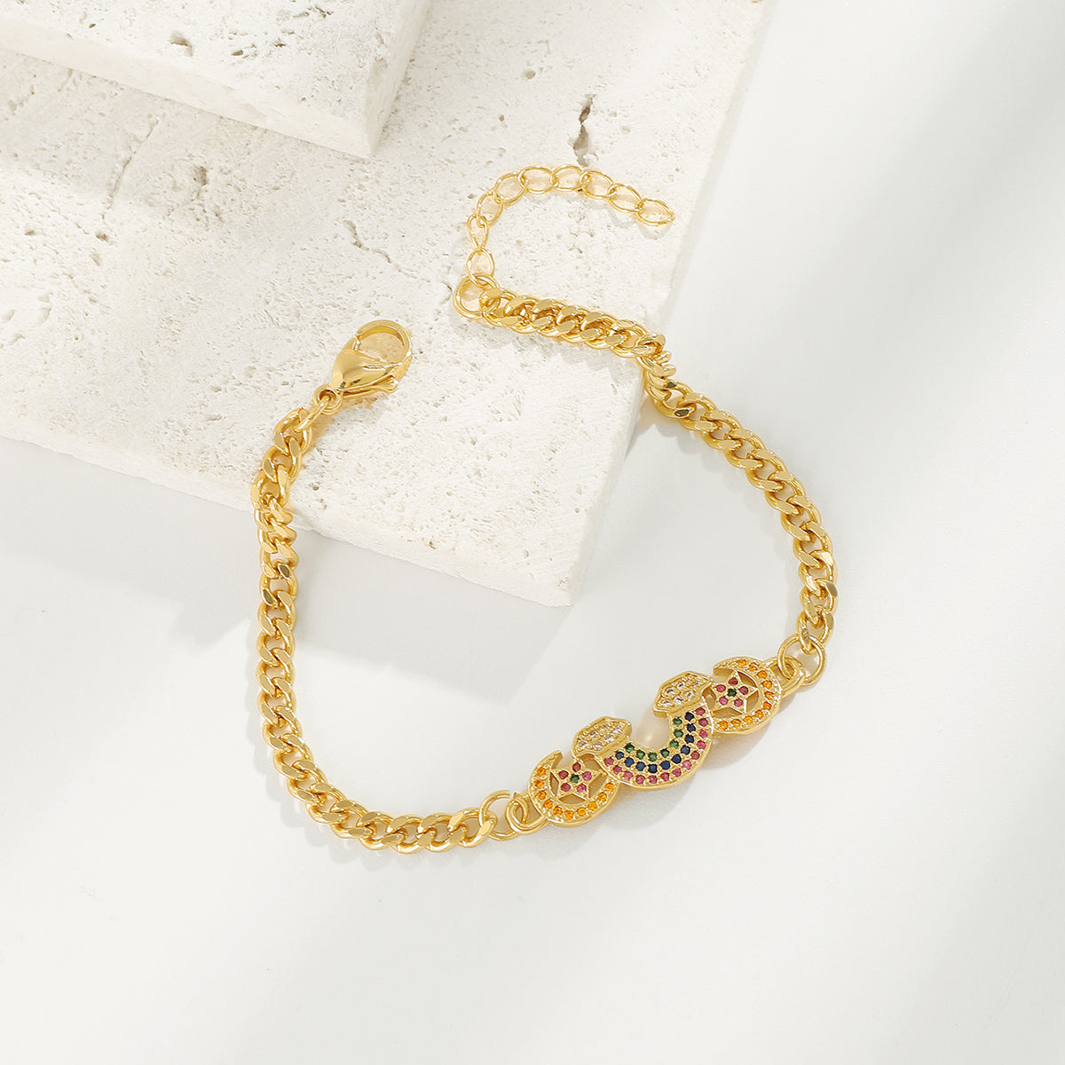 ZB0086 18K Gold Plated Copper Rainbow Moon Star Bracelets