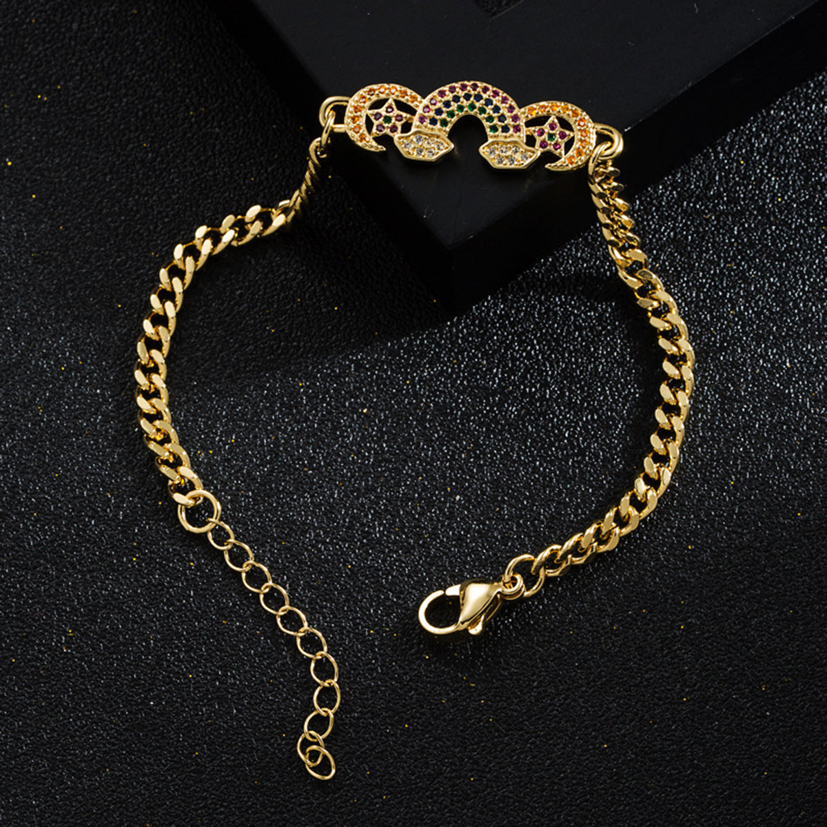 ZB0086 18K Gold Plated Copper Rainbow Moon Star Bracelets