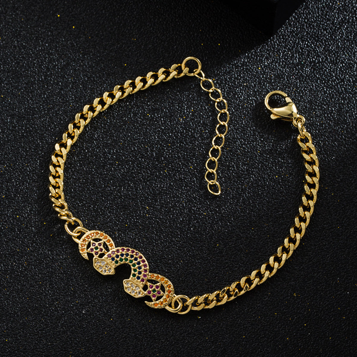 ZB0086 18K Gold Plated Copper Rainbow Moon Star Bracelets