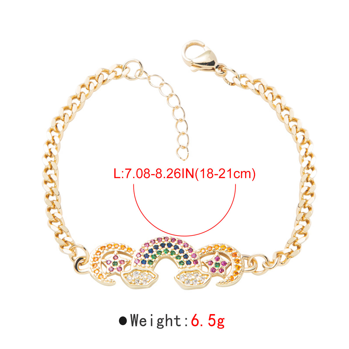 ZB0086 18K Gold Plated Copper Rainbow Moon Star Bracelets