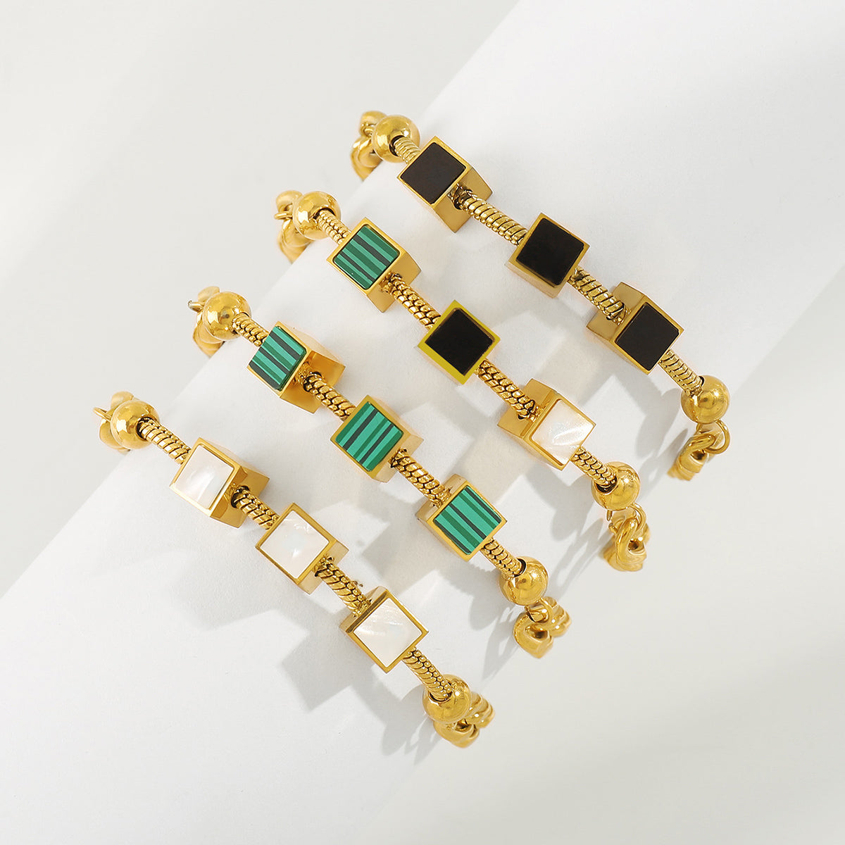 ZB0102 18K Gold Plated Stainless Steel Square Bracelet