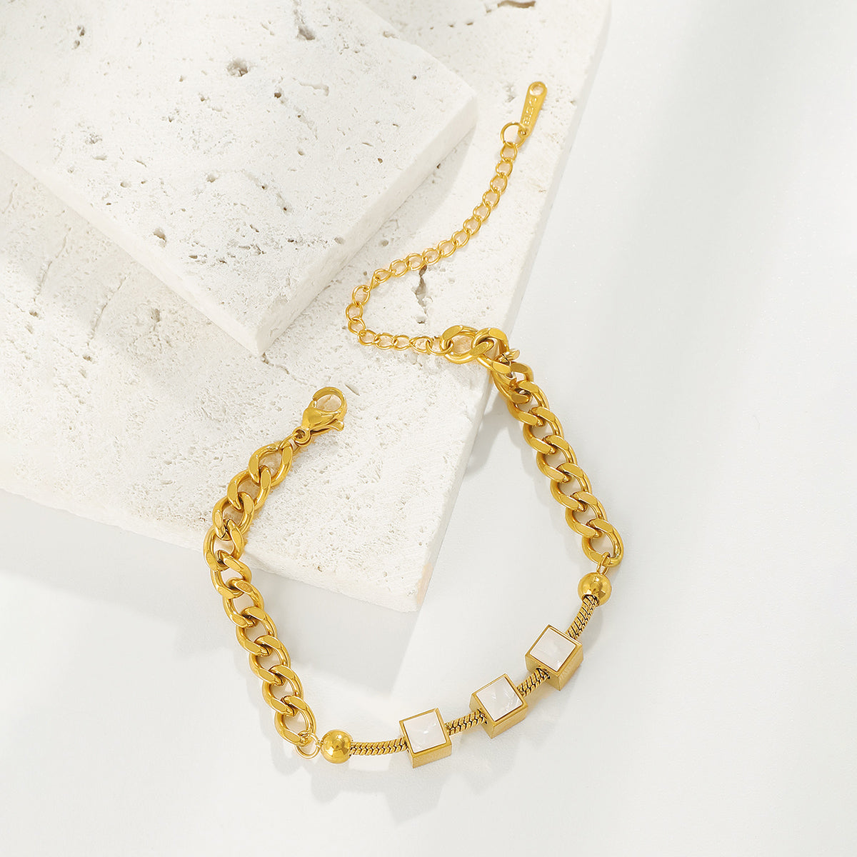 ZB0102 18K Gold Plated Stainless Steel Square Bracelet