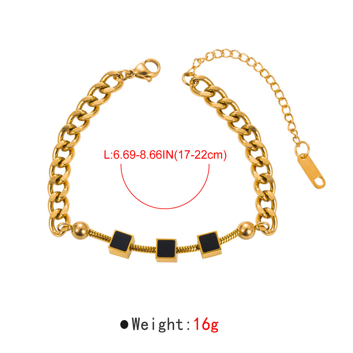 ZB0102 18K Gold Plated Stainless Steel Square Bracelet