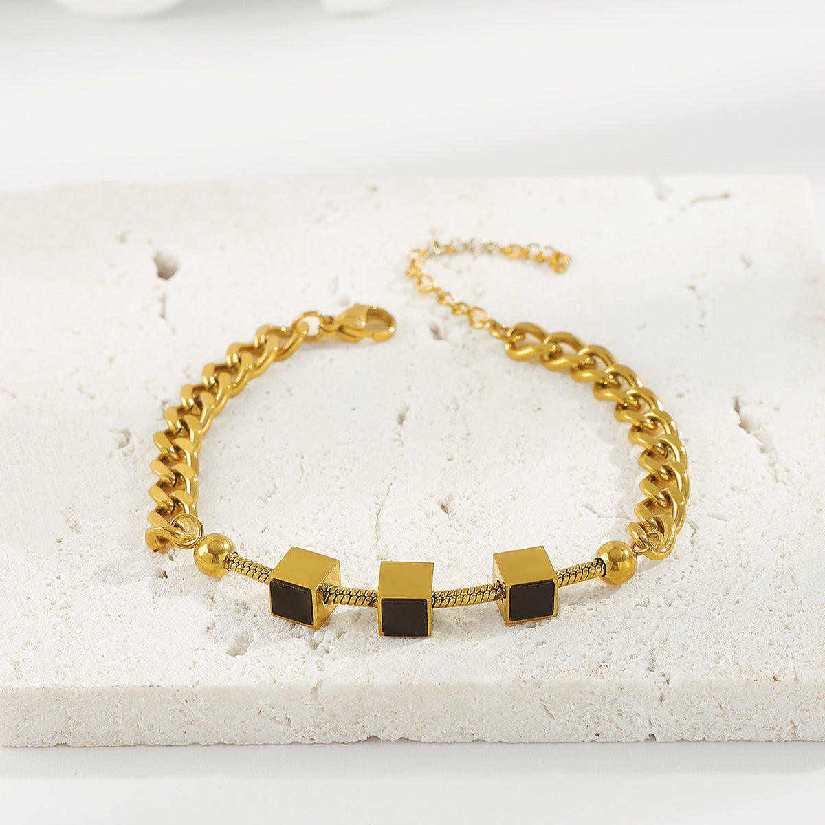 ZB0102 18K Gold Plated Stainless Steel Square Bracelet
