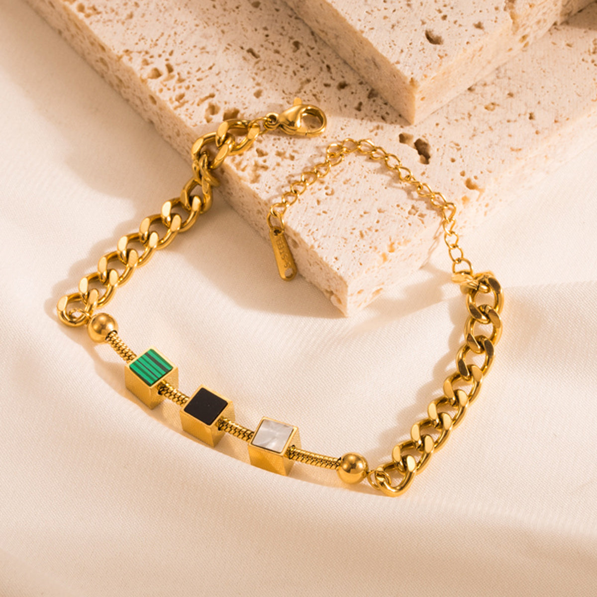 ZB0102 18K Gold Plated Stainless Steel Square Bracelet