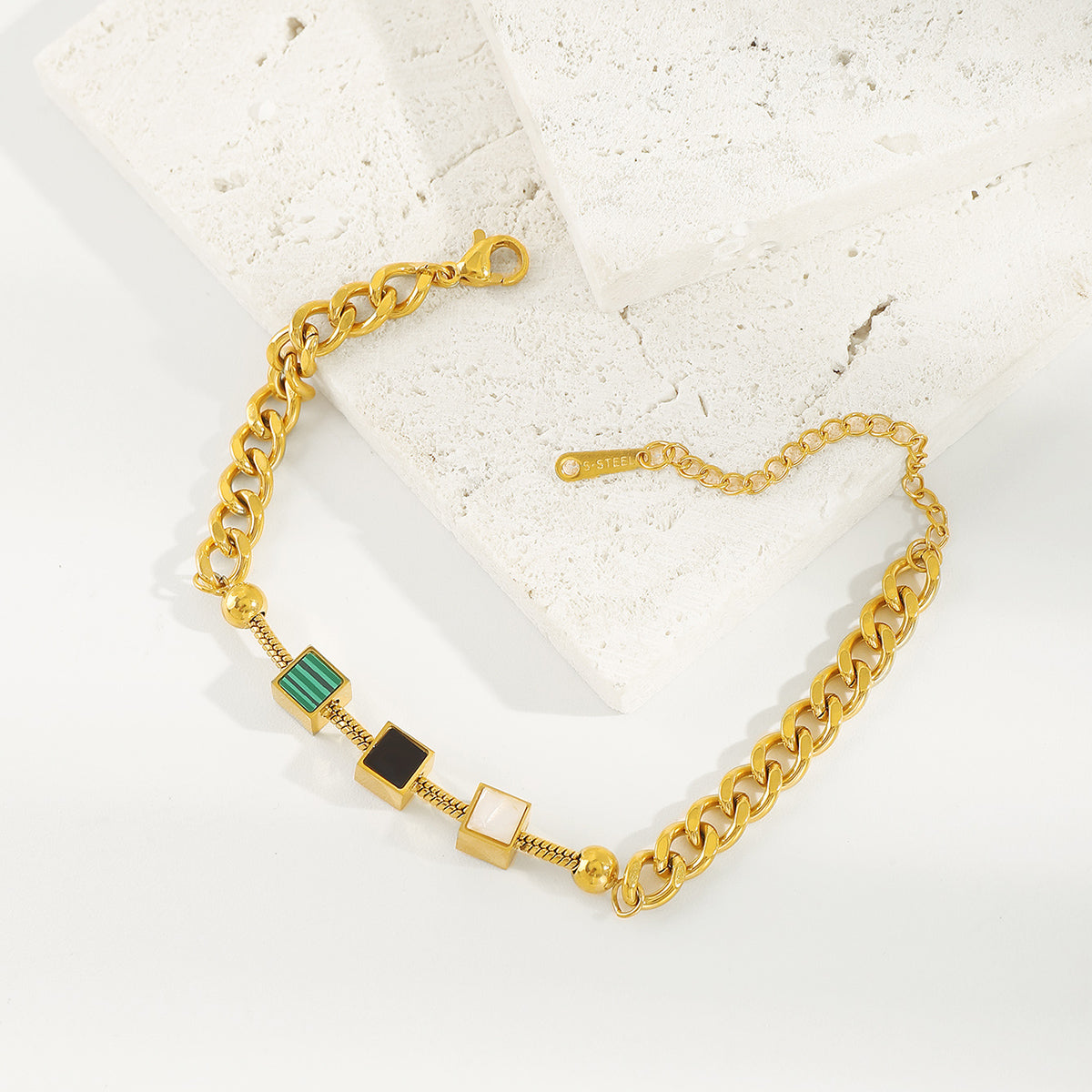 ZB0102 18K Gold Plated Stainless Steel Square Bracelet