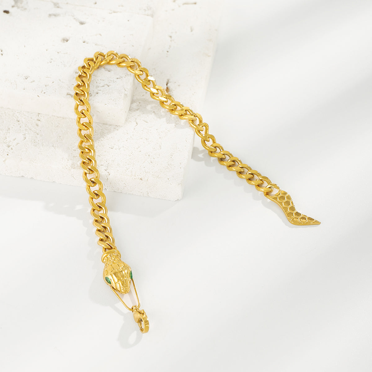 ZB0107 18K Stainless Steel Snake Square CZ Bracelet