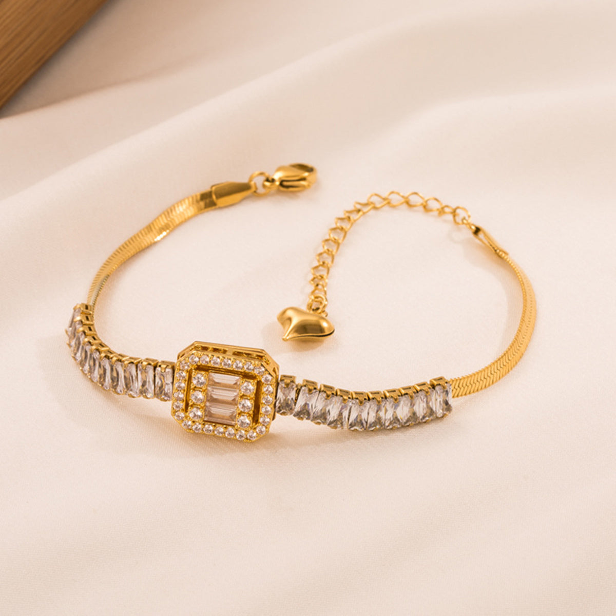 ZB0107 18K Stainless Steel Snake Square CZ Bracelet