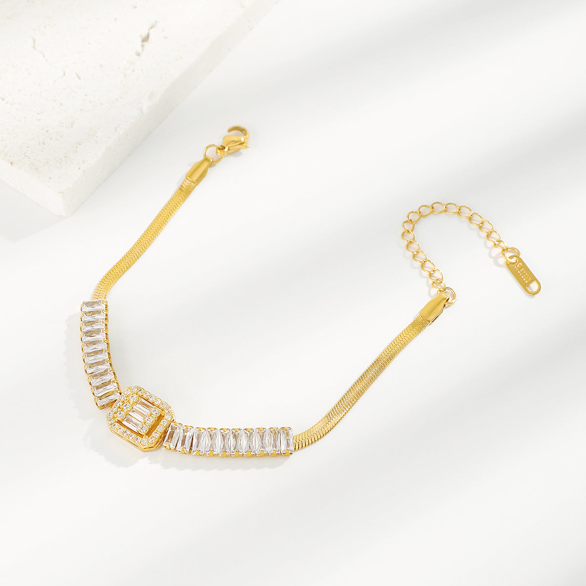 ZB0107 18K Stainless Steel Snake Square CZ Bracelet