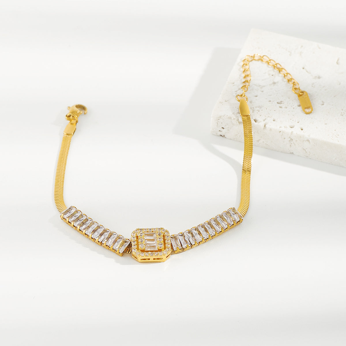 ZB0107 18K Stainless Steel Snake Square CZ Bracelet