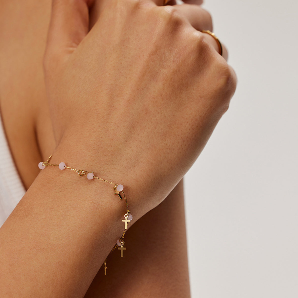ZB0111 18K Gold Plated Crystals Tassel Cross Bracelet