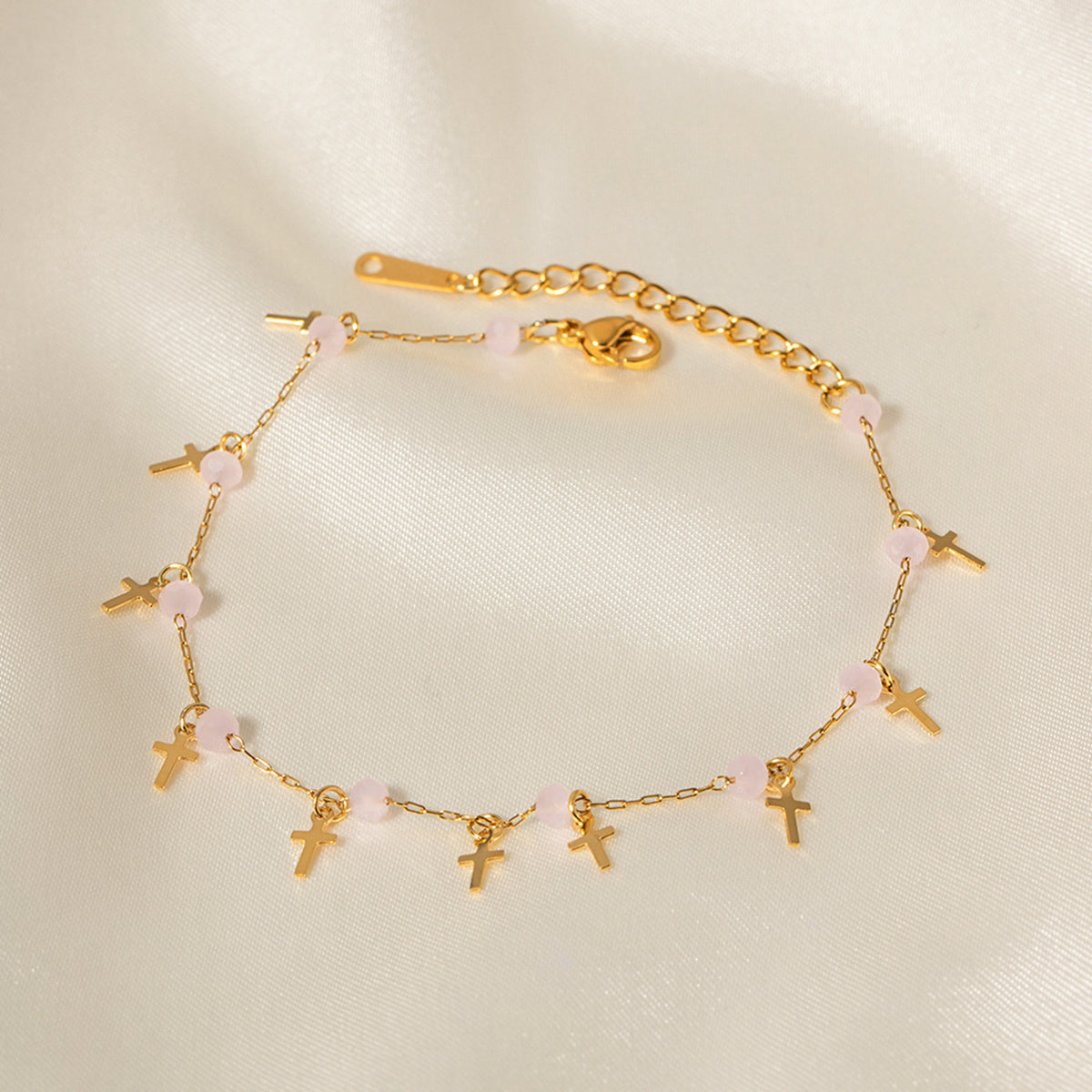 ZB0111 18K Gold Plated Crystals Tassel Cross Bracelet